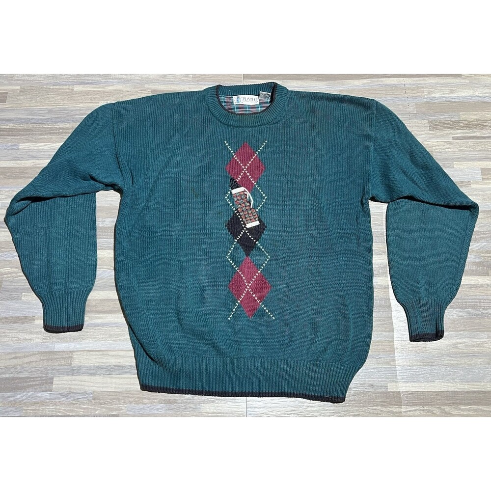Vintage 90s Van Heusen PLAYERS Golf Bag Argyle Sweater Ramie/Cotton Men’s Large